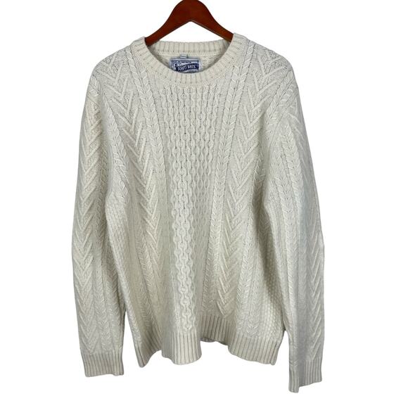 Schott Bros. Hand Crafted Wool Blend Cable Knit Sweater Fisherman Cream Mens XL - Picture 2 of 8